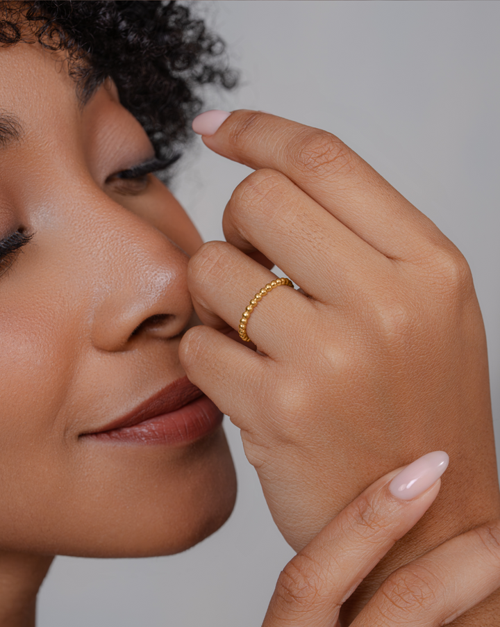 Beaded Sterling Silver Gold Vermeil Ring