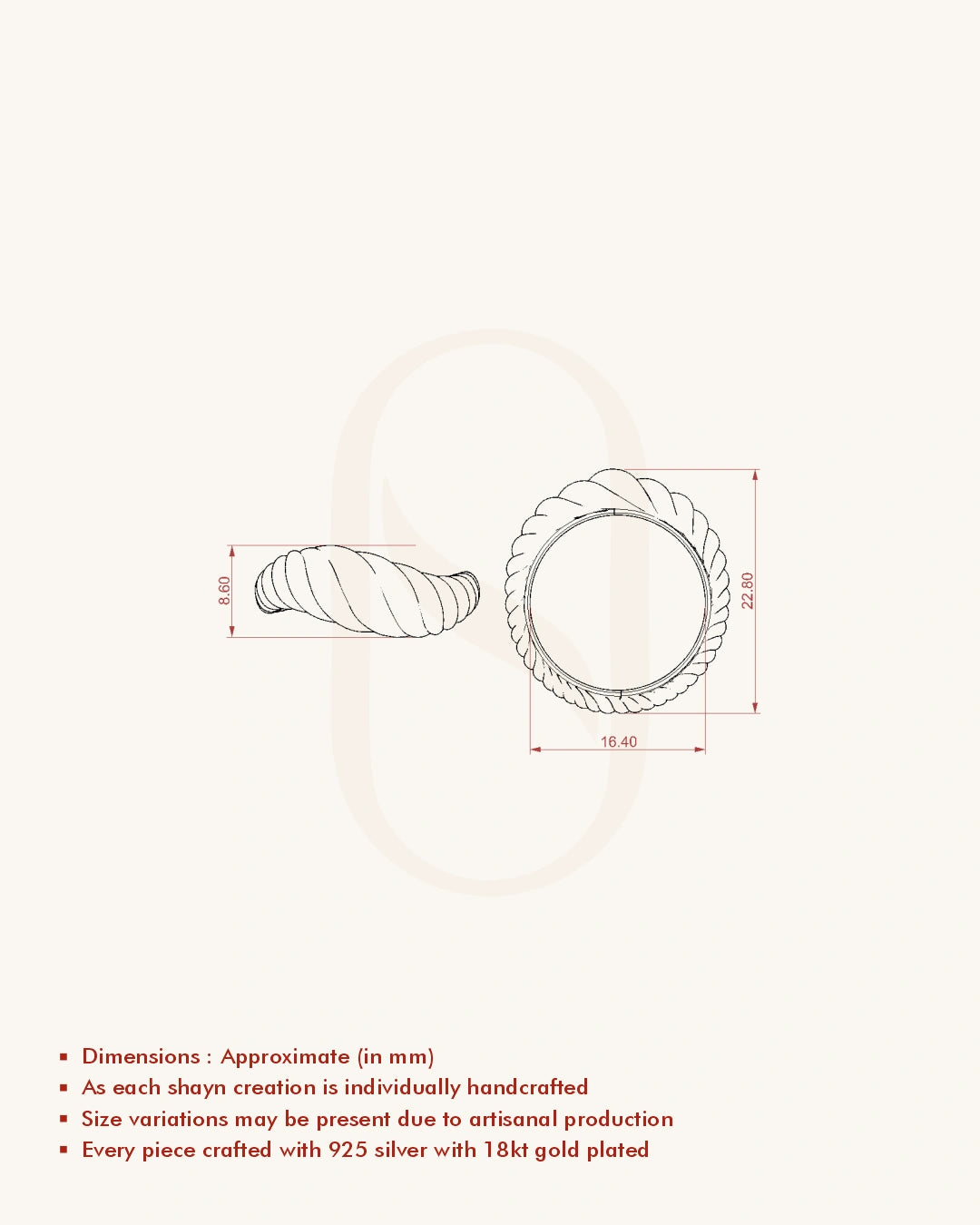 Twisted Gold Plated Silver Ring