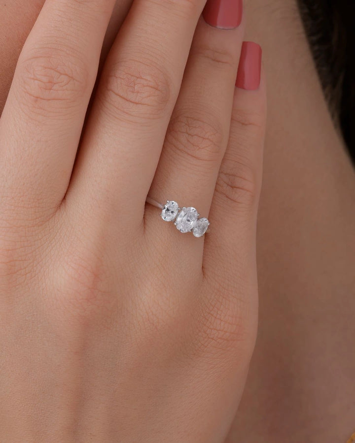 Oval Trio Solitaire Ring