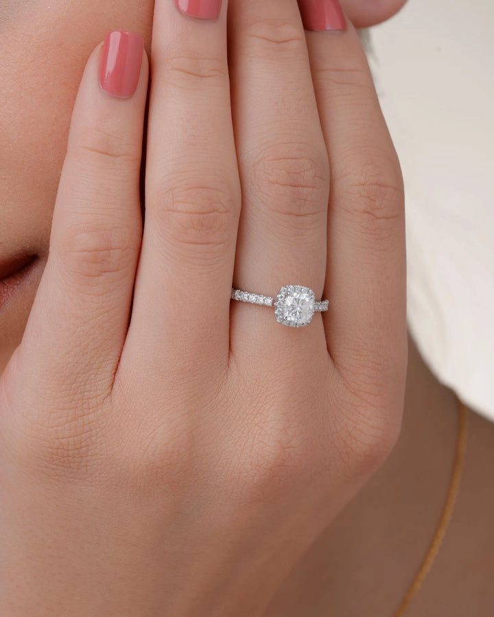 Cusion Halo Solitaire Ring