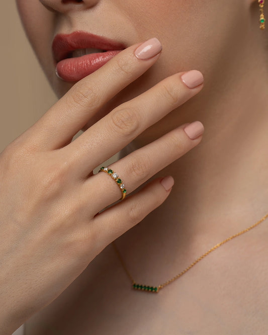 Green Diamond Band Ring