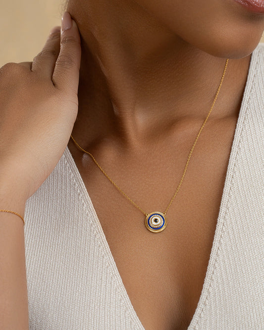 Radiant Round Evil Eye Pendant Necklace