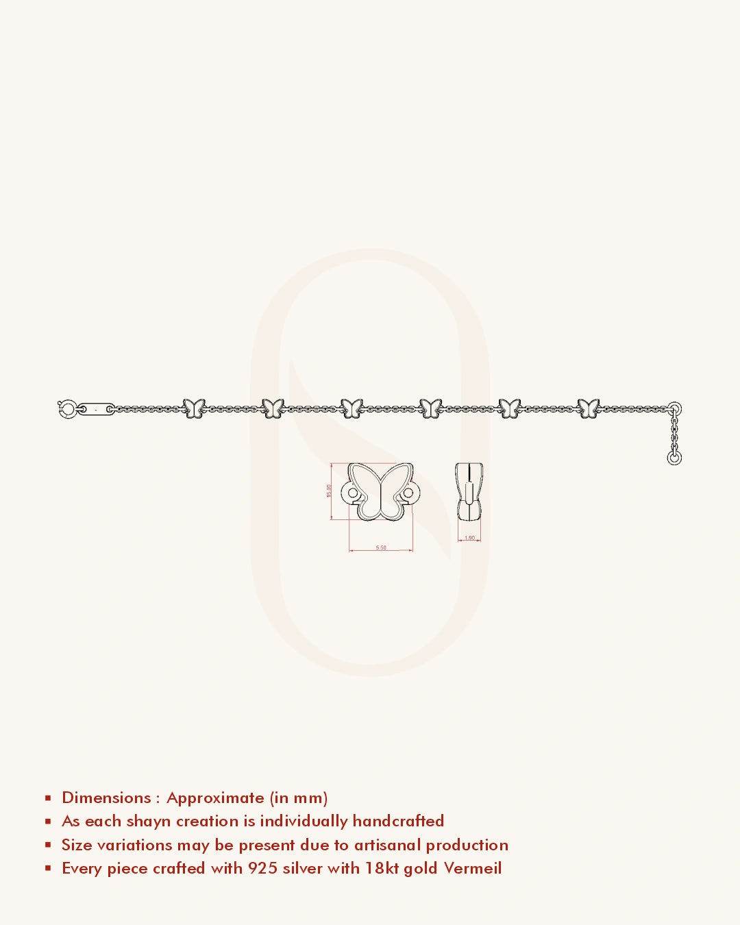 Gold Vermeil Sterling Silver Butterfly Bracelet