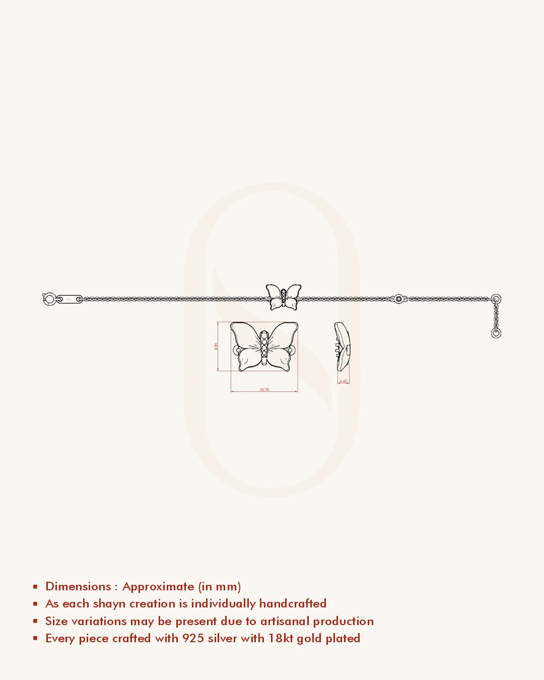 Gold Plated Silver Butterfly Bracelet