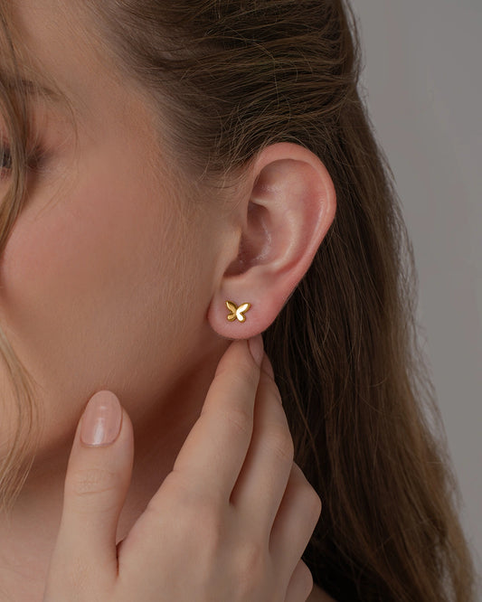 Mini Gold Plated 925 Silver Butterfly Studs