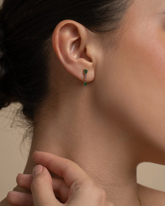 Green Pink Linear Earrings