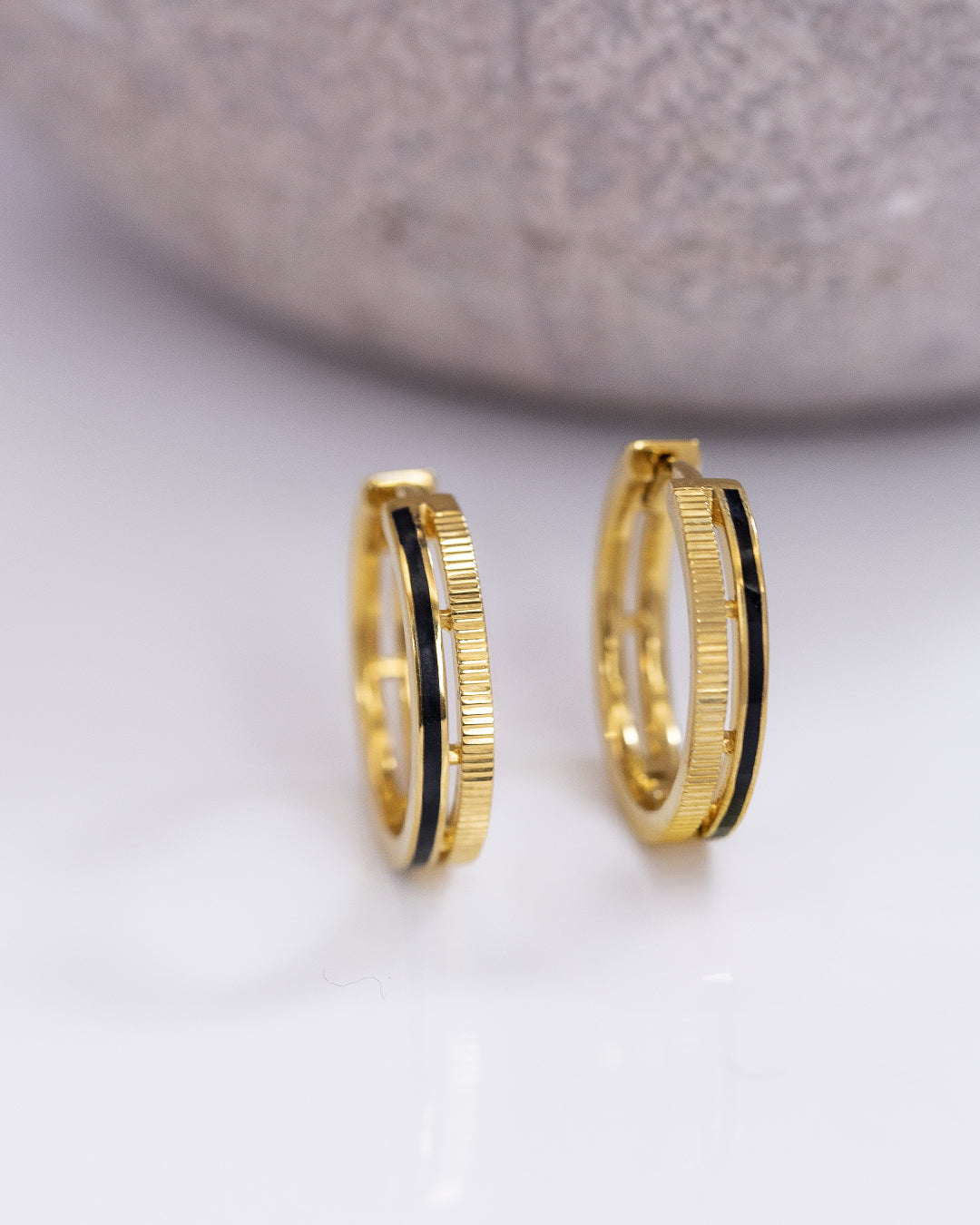 Grooved Edge Hoops & Enamel Detail Ring