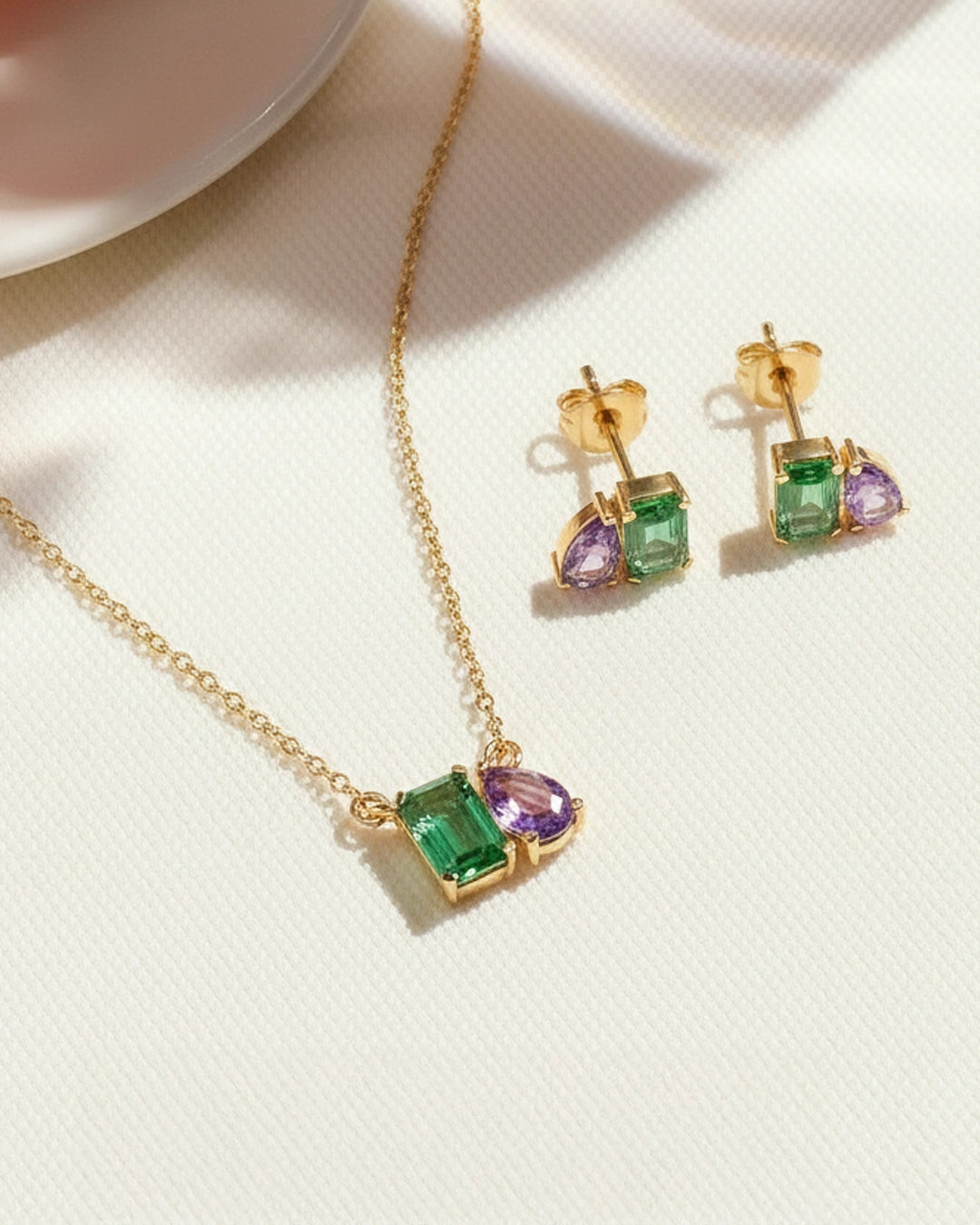 Twin Gem Necklace & Twin Gem Studs