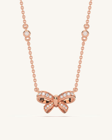 Cute Bow Diamond Necklace