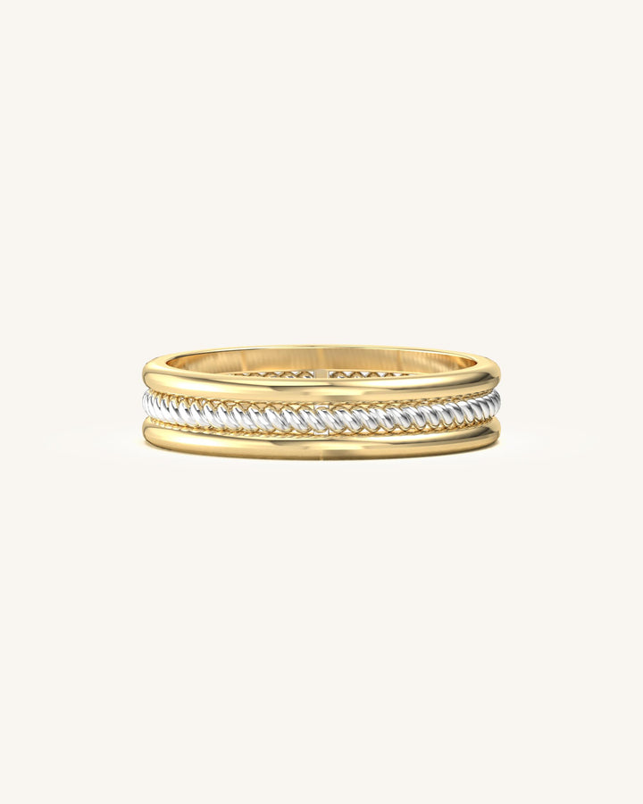 Rope Elegance Band two-tone gold vermeil and silver ring with twisted texture