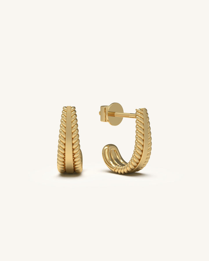 Pair of Rope Radiance Hoops earrings in 18KT gold vermeil on 925 sterling silver with twisted rope design.