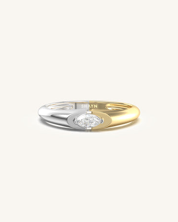 Marquise-Cut Diamond Two-Tone Elongated Ring