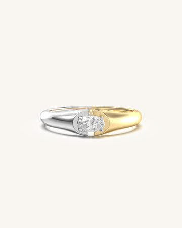 Oval-Cut Diamond with Fluid Curves Dual Tone Ring