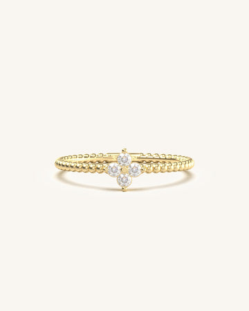 Lily Flower Diamond Beaded Ring