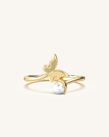 Fluttering Elegance Butterfly Pearl Ring