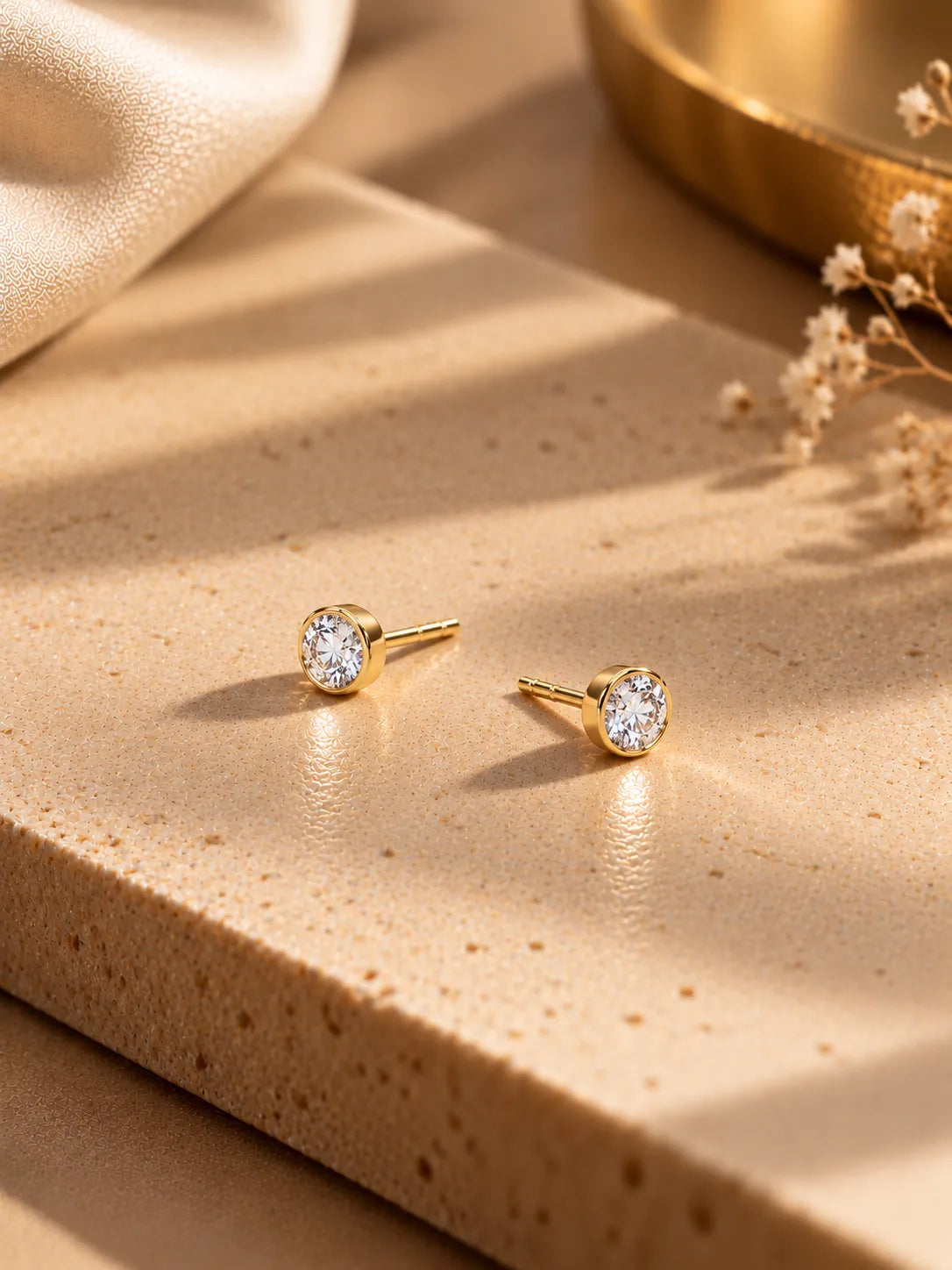 Round Cut Bezel Solitaire Stud Earrings