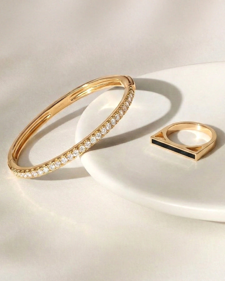 Classic Full Pave Bracelet & Black Bar Ring