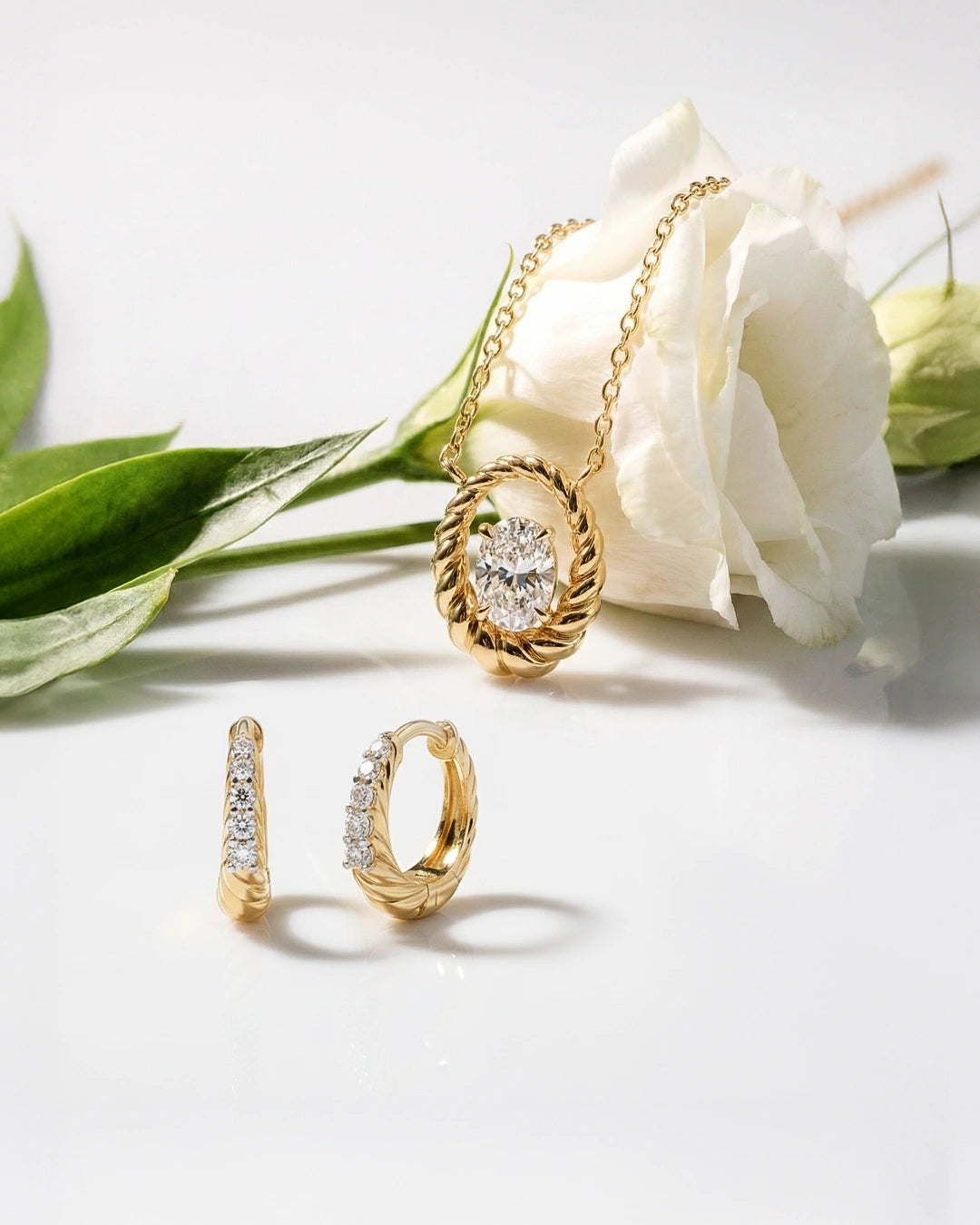 Braided Oval Necklace & Twist Diamond Earrings