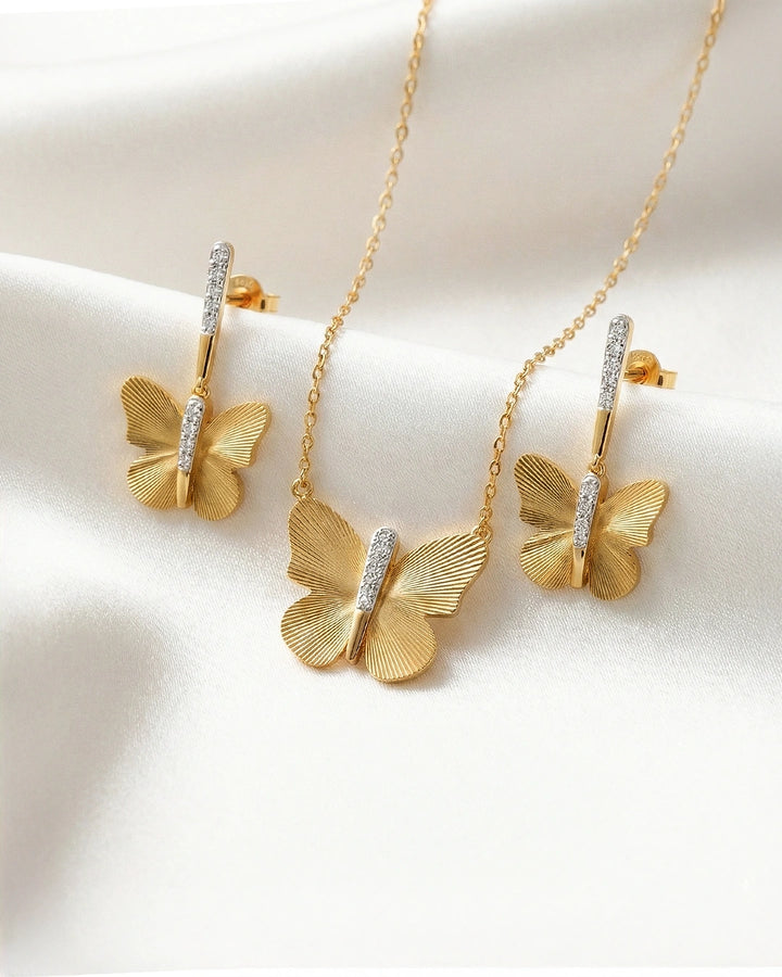 Textured Wing Earrings & Radiant Butterfly Necklace