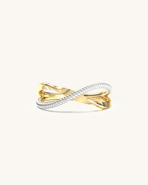 Twist & Shimmer Dual Tone Ring 18K Gold Vermeil & Sterling Silver Open Twist Design