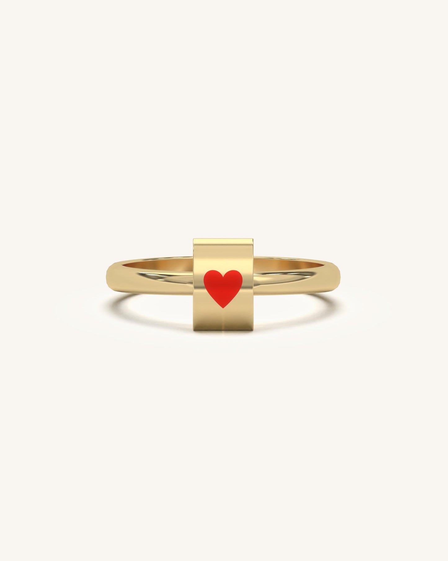 Gold heart ring design minimal band with bold enamel heart in 18KT Gold Vermeil finish