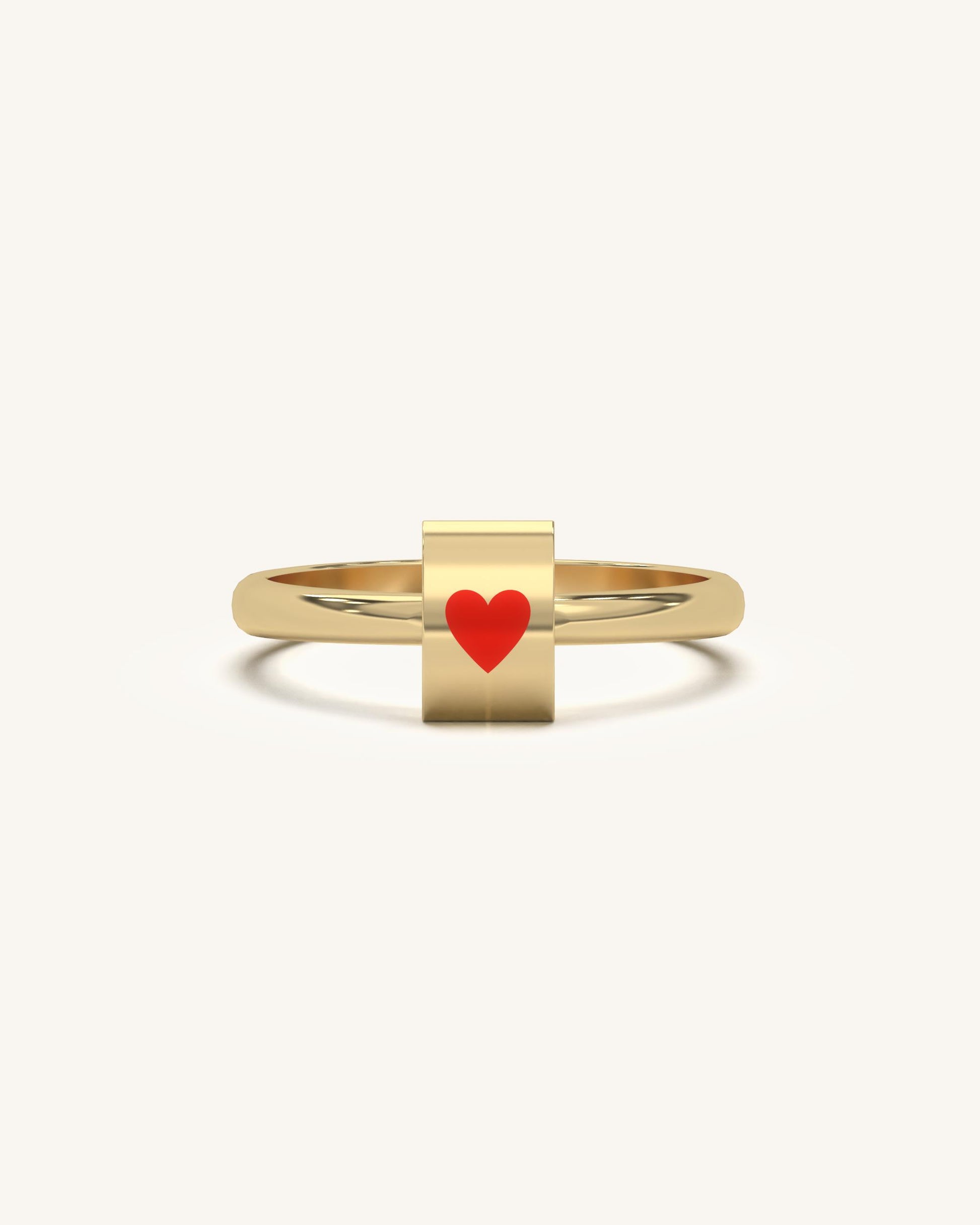 Gold heart ring design minimal band with bold enamel heart in 18KT Gold Vermeil finish
