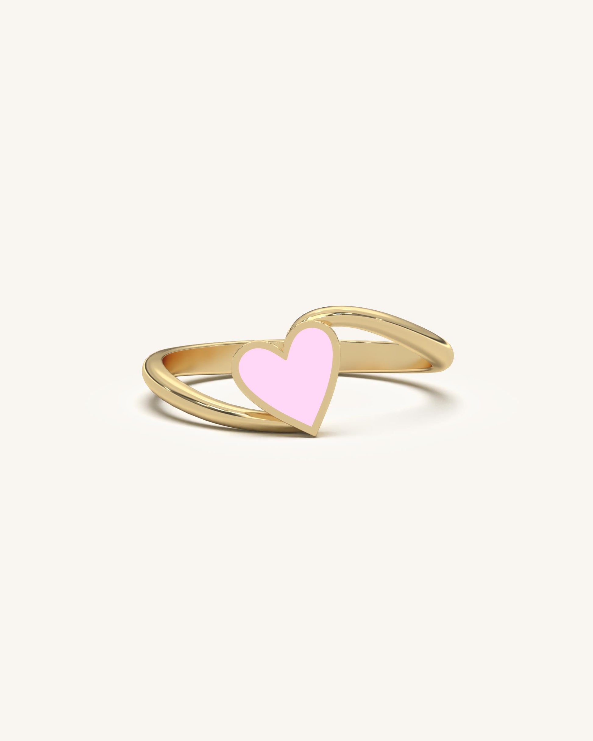 Gold heart ring design open band with enamel accent in 18KT Gold Vermeil finish