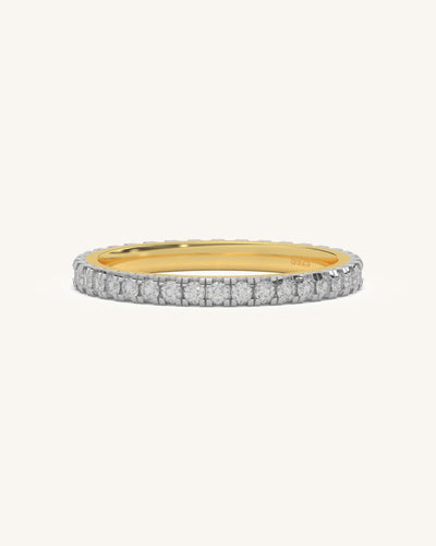 Full Eternity Ring crafted in 925 Sterling Silver 18KT Gold Vermeil, featuring a continuous circle of sparkling Moissanite diamonds