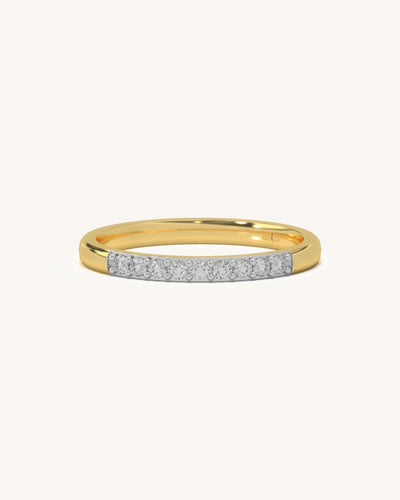 Gold vermeil half pave ring with moissanite diamonds on 925 sterling silver