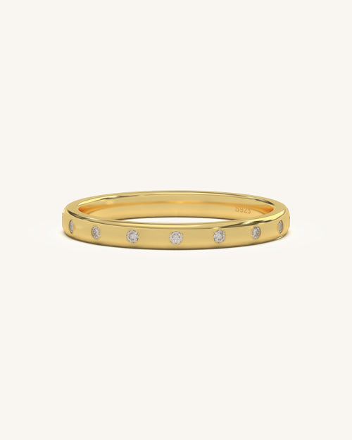 Polished Dot Ring in 925 Sterling Silver 18KT Gold Vermeil with circular Moissanite diamonds