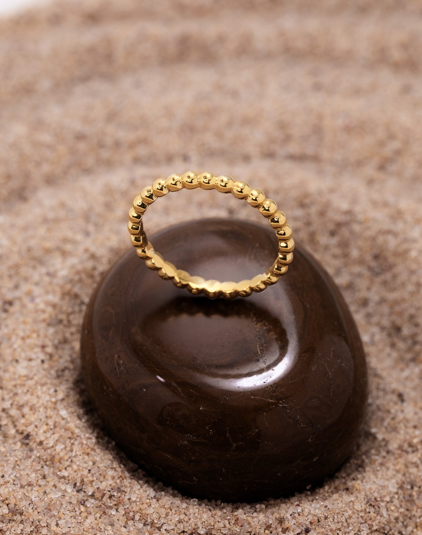 Beaded Gold Plated Silver Ring