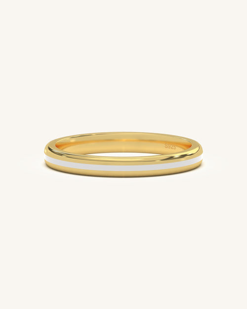 Slim Enamel Ring | 925 Sterling Silver 18KT Gold Vermeil | White Enamel Inlay | Minimalist Stacking Ring
