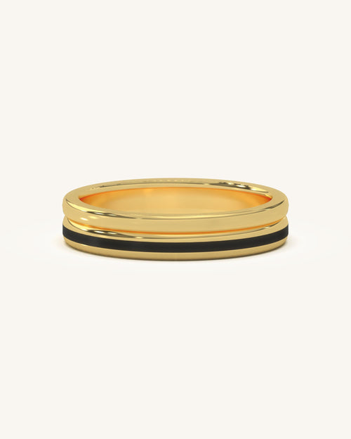 Black Enamel Edge Ring | 925 Sterling Silver 18KT Gold Vermeil | Sleek Modern Design | Everyday Gold Ring
