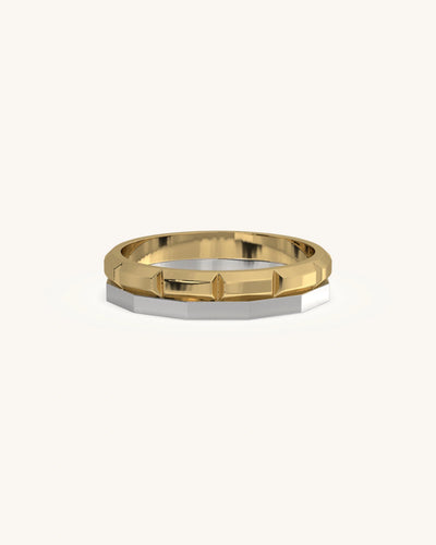 Celestial Two-Tone Band 18KT Gold Vermeil and Sterling Silver Stacked Geometric Ring