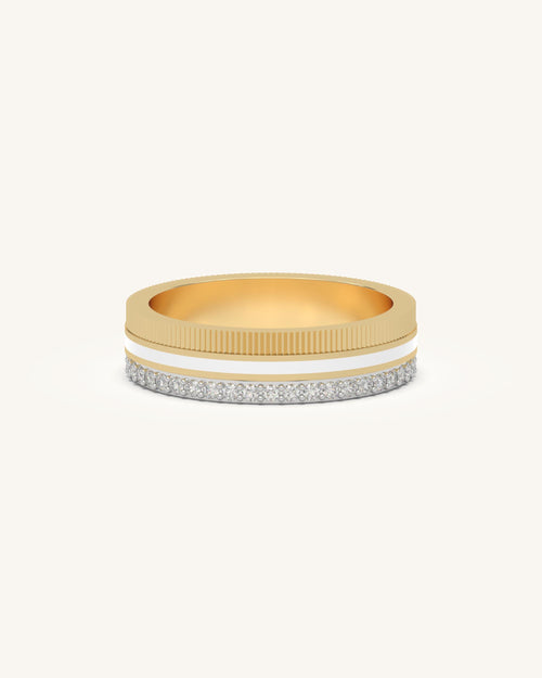 Gold band diamond wedding rings with enamel stripe in 18KT Gold Vermeil finish