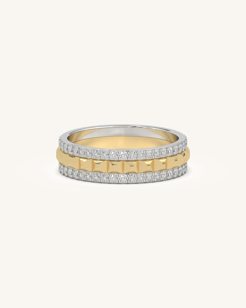 Diamond band ring with dual diamond rows in 18KT Gold Vermeil finish