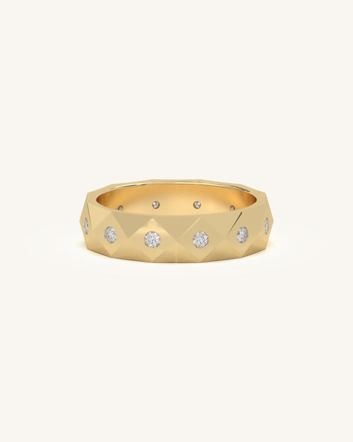Women’s diamond band rings geometric gold band in 18KT Gold Vermeil finish