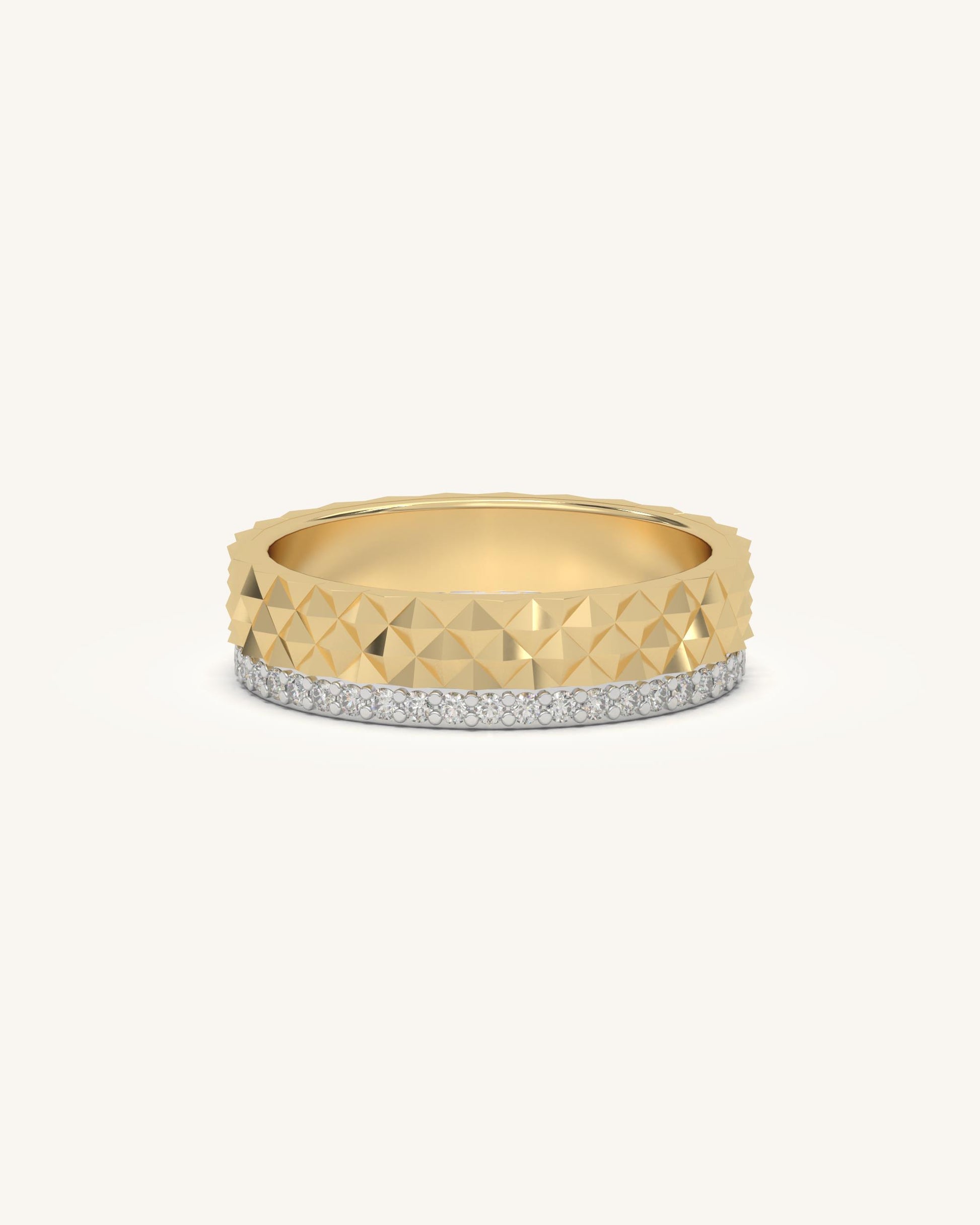 Diamond wedding rings for women with pyramid texture in 18KT Gold Vermeil finish