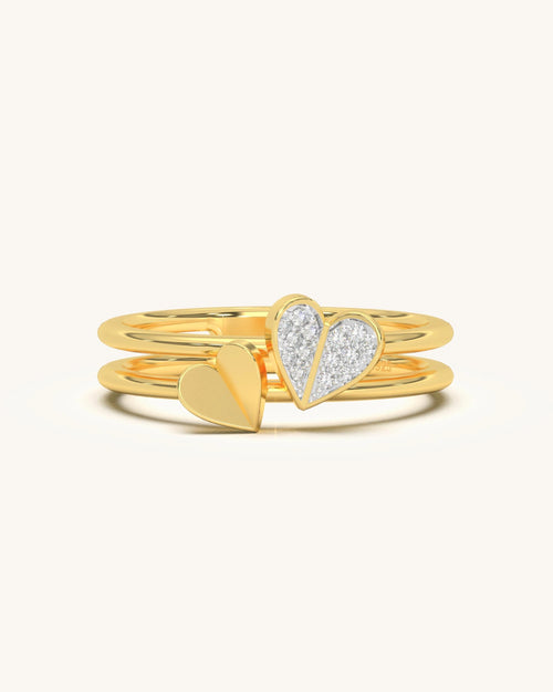 Trendy Twin Heart Ring with Moissanite & 18K Gold Vermeil Sterling Silver