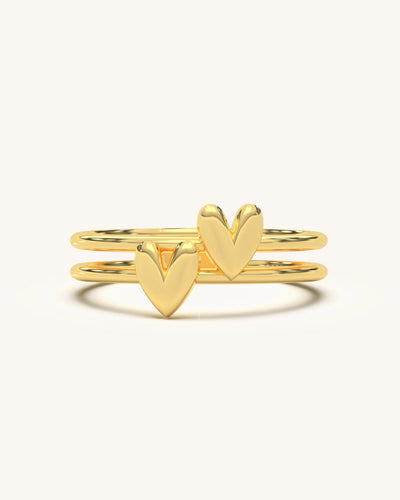 Double Love Ring in 18KT Gold Vermeil Sterling Silver with two golden heart design