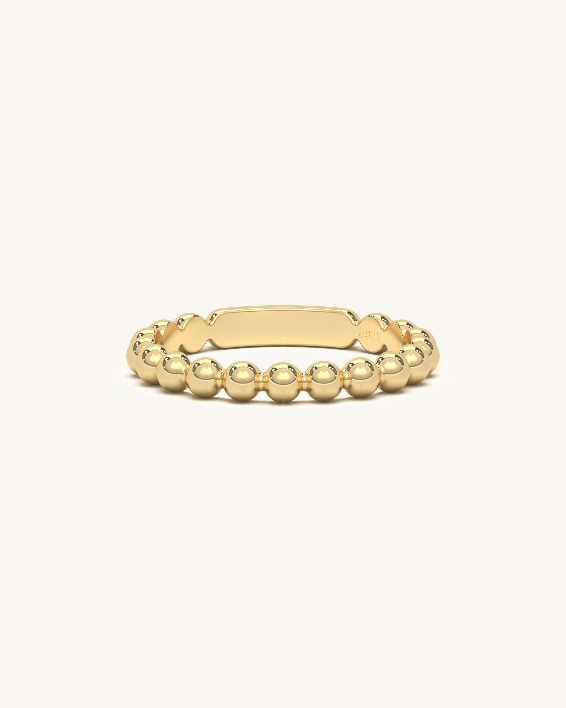 Gold Bead Ring | 925 Sterling Silver 18KT Gold Vermeil | Moissanite Embellished | Polished Bead Pattern Ring