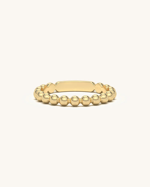 Gold Bead Ring | 925 Sterling Silver 18KT Gold Vermeil | Moissanite Embellished | Polished Bead Pattern Ring
