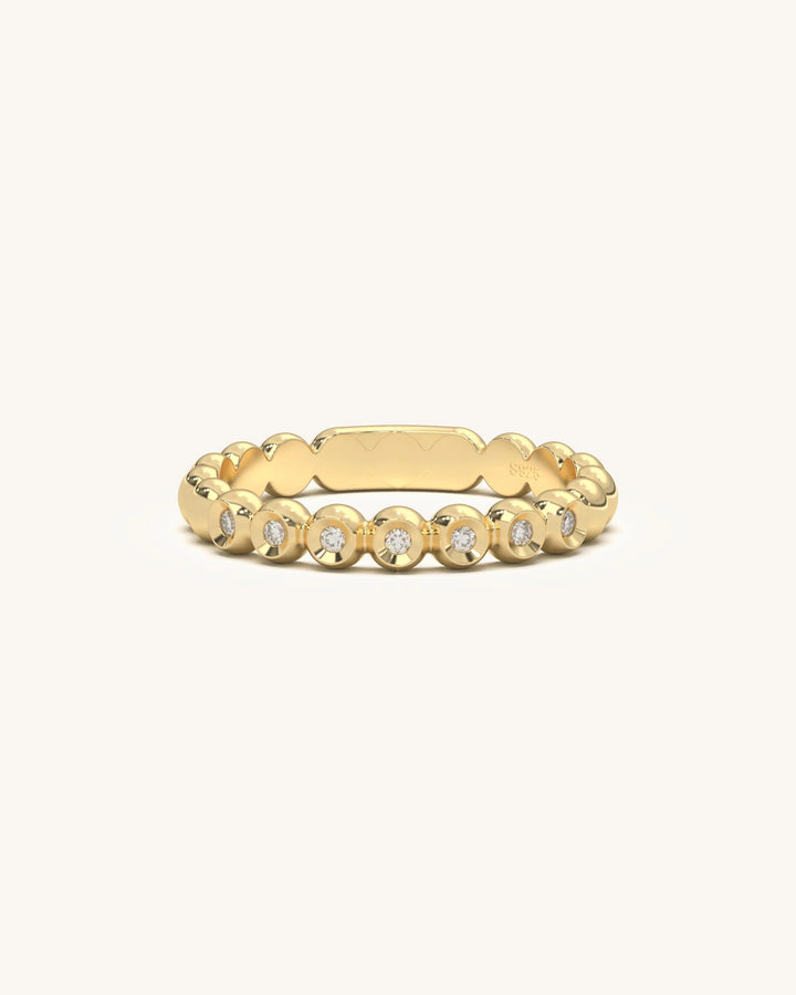 Beaded Diamond Ring in 18KT Gold Vermeil with Moissanite Diamonds