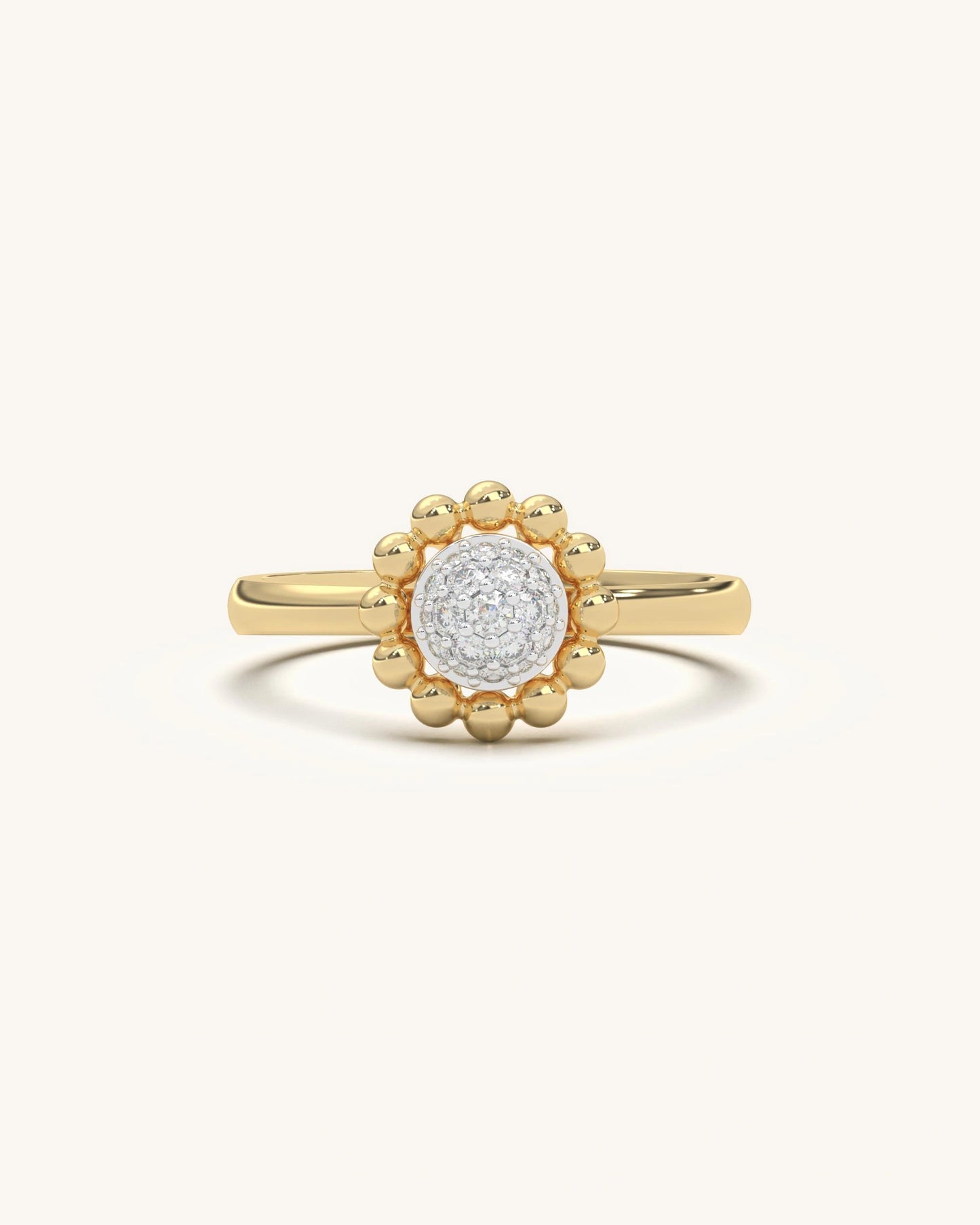 Elegant Floral Bead Ring in 18KT Gold Vermeil with Moissanite