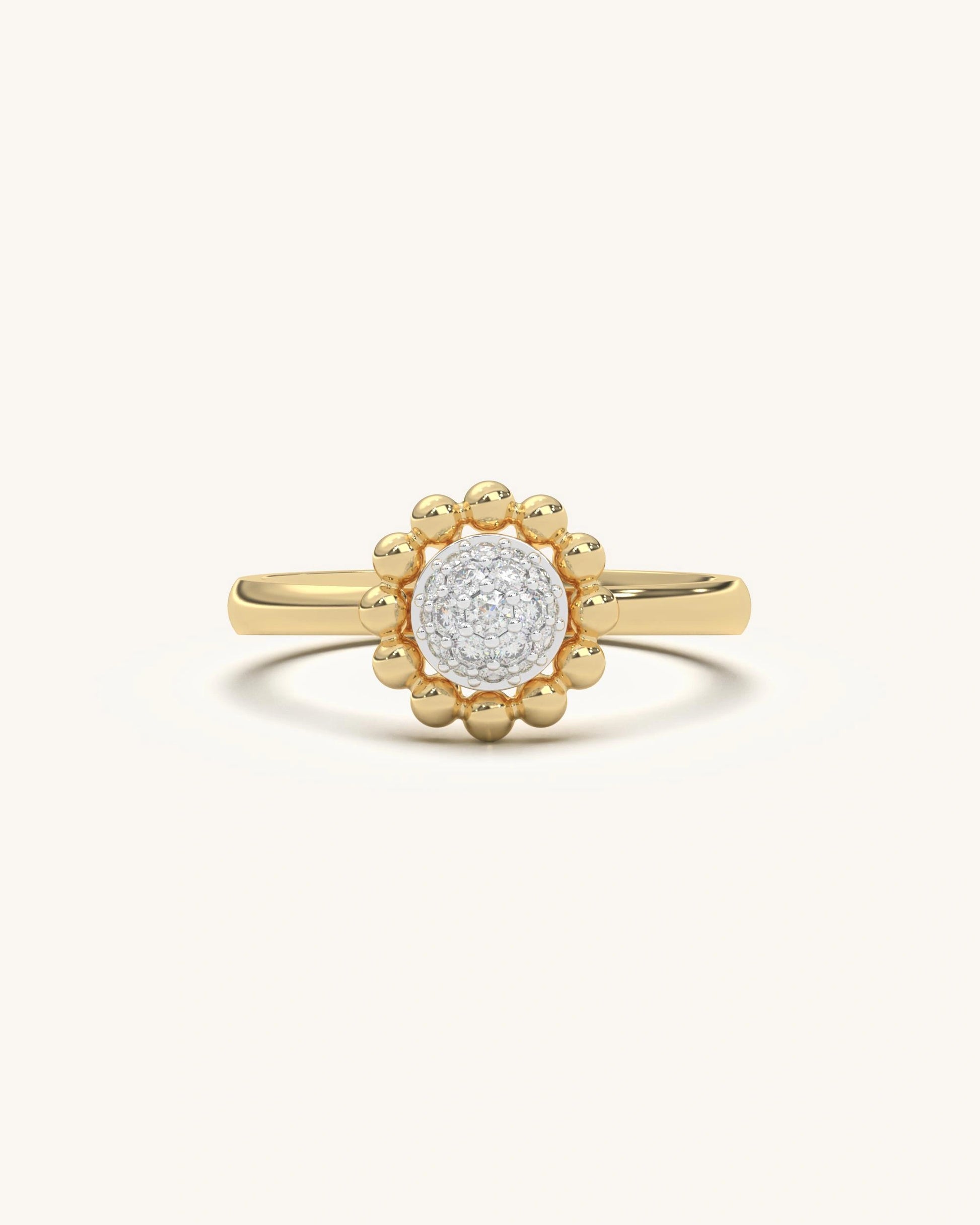 Elegant Floral Bead Ring in 18KT Gold Vermeil with Moissanite