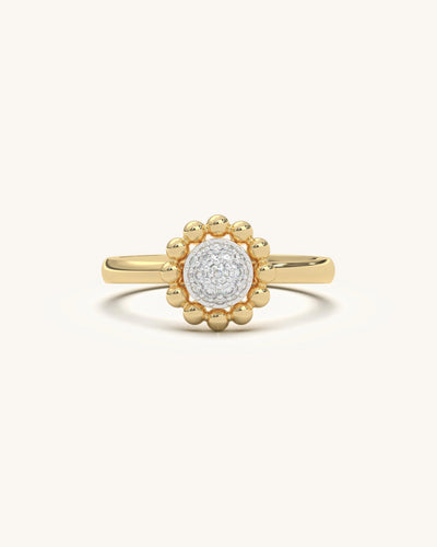 Elegant Floral Bead Ring in 18KT Gold Vermeil with Moissanite