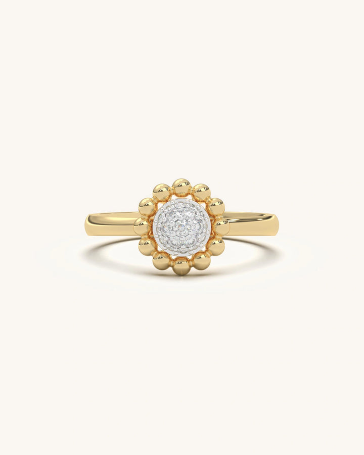 Elegant Floral Bead Ring in 18KT Gold Vermeil with Moissanite