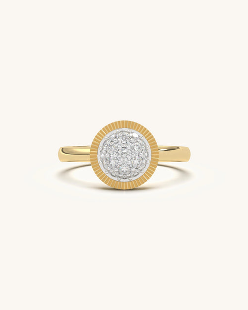 Close-up of a Textured Floral Ring in 18KT Gold Vermeil with sparkling moissanite diamond details.
