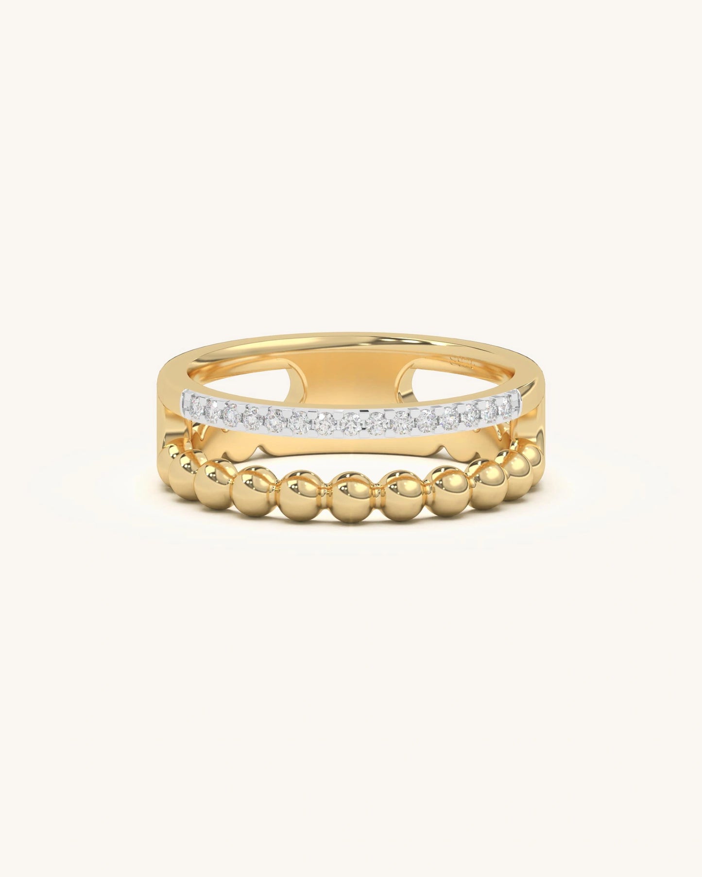 Dual Bead Band ring in 18KT Gold Vermeil with two parallel rows of shimmering moissanite diamonds.