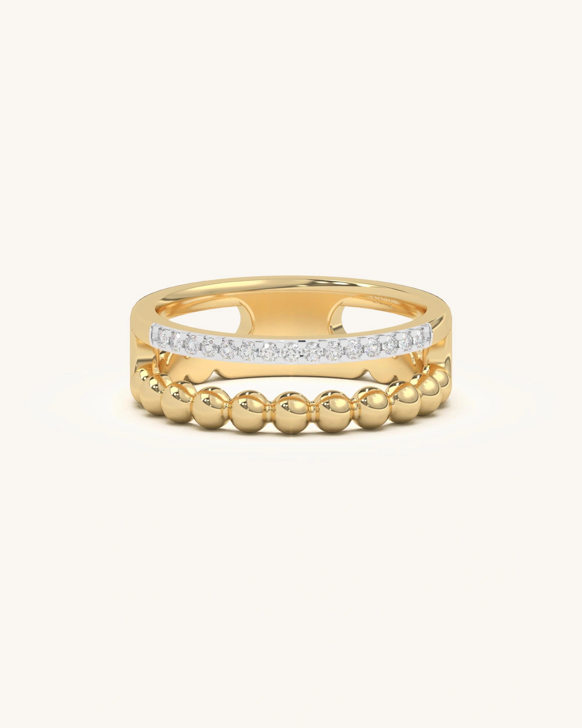 Dual Bead Band ring in 18KT Gold Vermeil with two parallel rows of shimmering moissanite diamonds.